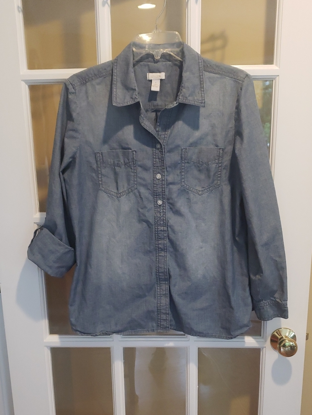 Chico's Jean Shirt w/ 3/4 tab sleeve option Size: M (Chico's 1)